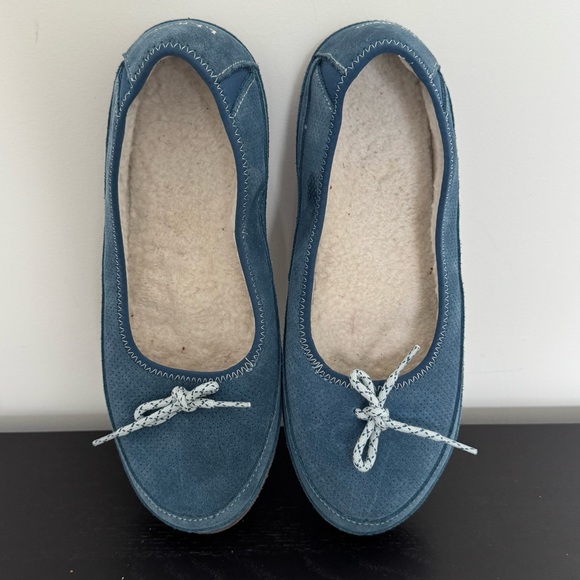L.L. Bean Shoes - L.L.Bean‎ Womens Fleece Lined Blue Suede Slippers Slip-On Moccasins Size 11 M